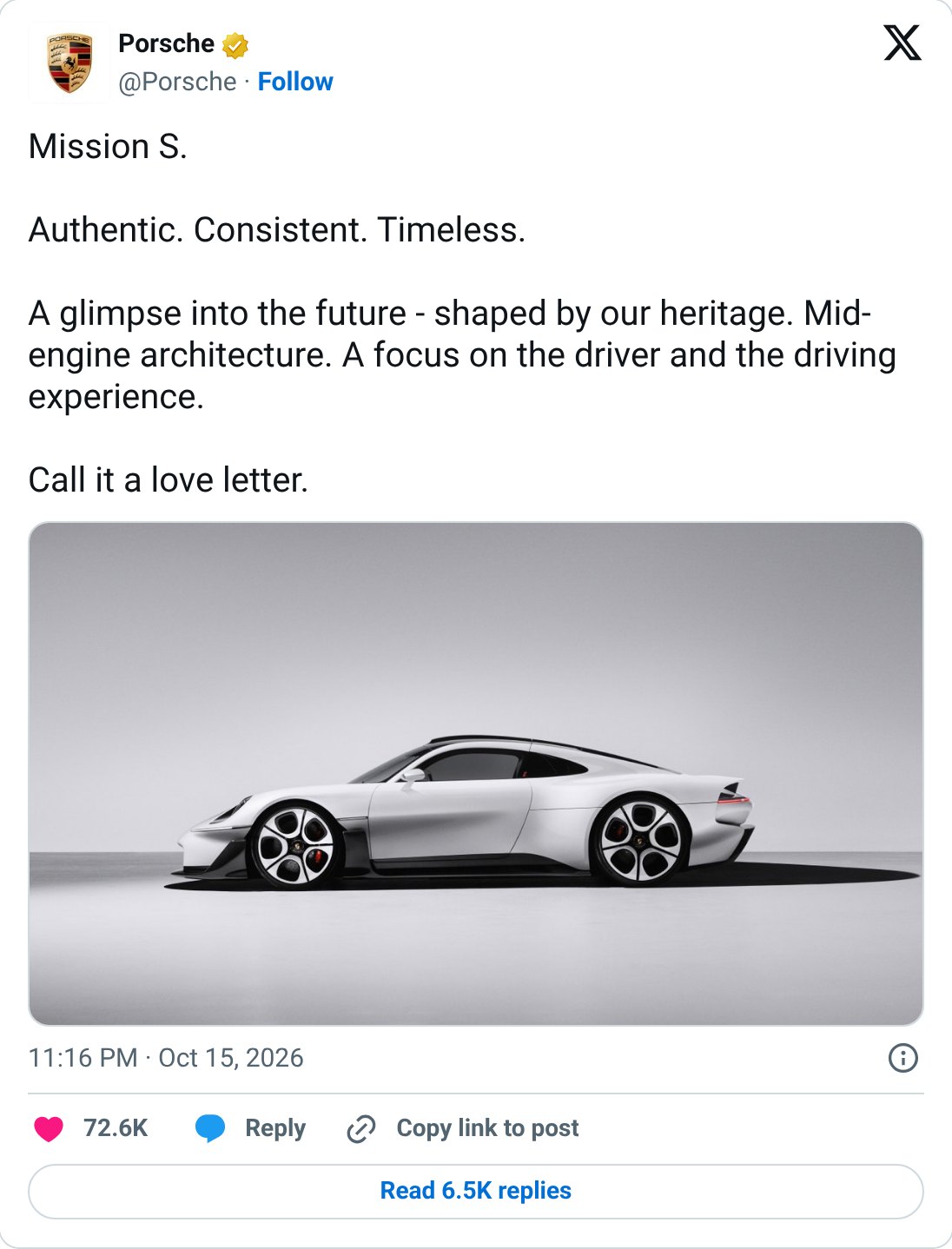 Porsche auf X: „Mission S. Authentic. Consistent. Timeless.“