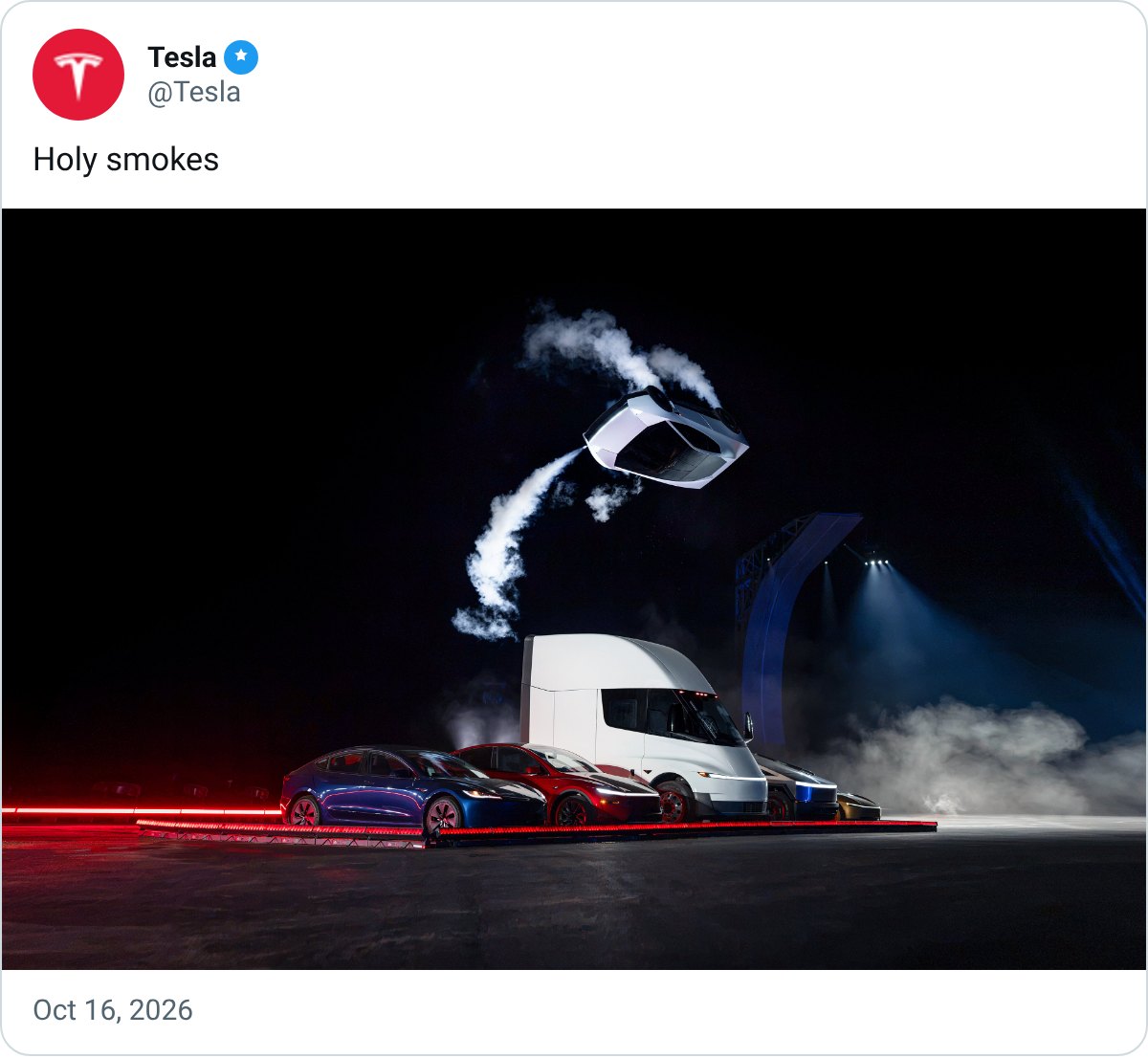 Tesla auf X: „Holy smokes“, der Roadster in der Luft mit Rauch aus den Düsen